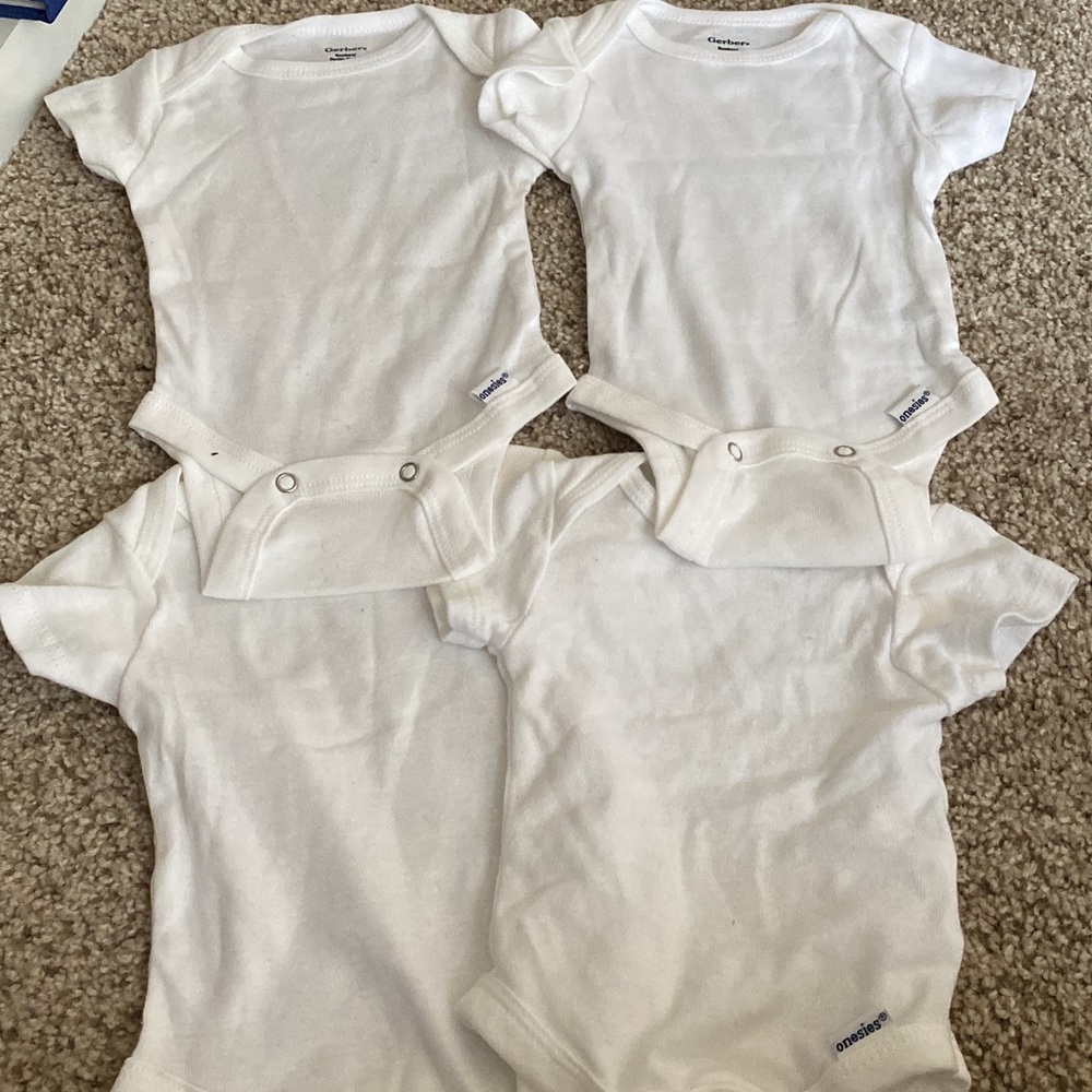 4 white cotton newborn onesies (bundle)